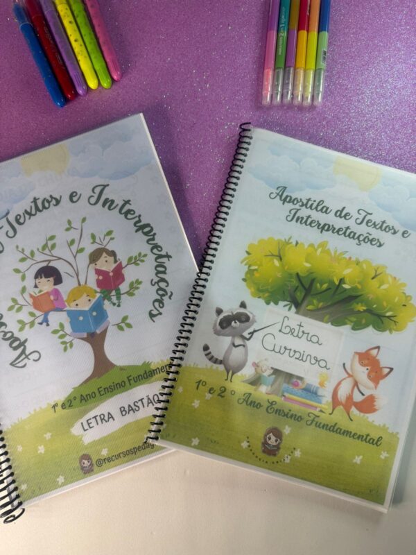 Kit Apostila de textos e Interpretação 1 º e 2º Ano Letra bastão e cursiva Editável pelo canva