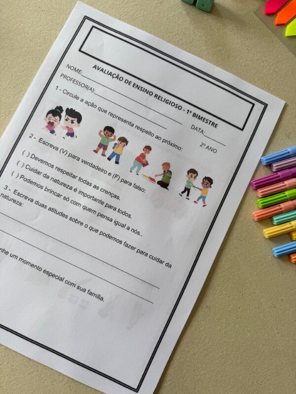 Avaliação de Artes e Ensino Religioso 2º Ano (1º Bimestre)